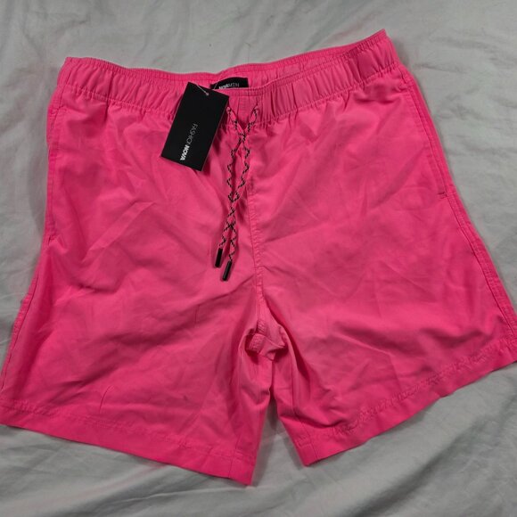 Fashion Nova Montez Swim Trunk Classic Mens Medium Neon Pink Swim Shorts - Picture 1 of 12